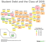 Map of the USA with amount of debt per student
